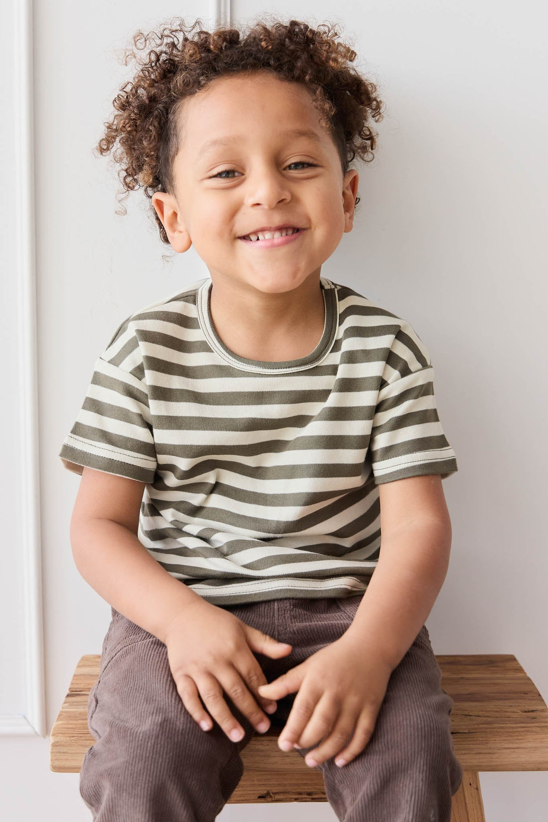 Pima Cotton Hunter Tee - Oliver Stripe Pinecone/Cassava Childrens Top from Jamie Kay Australia