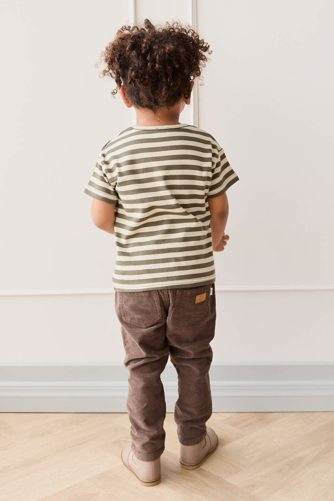 Pima Cotton Hunter Tee - Oliver Stripe Pinecone/Cassava Childrens Top from Jamie Kay Australia
