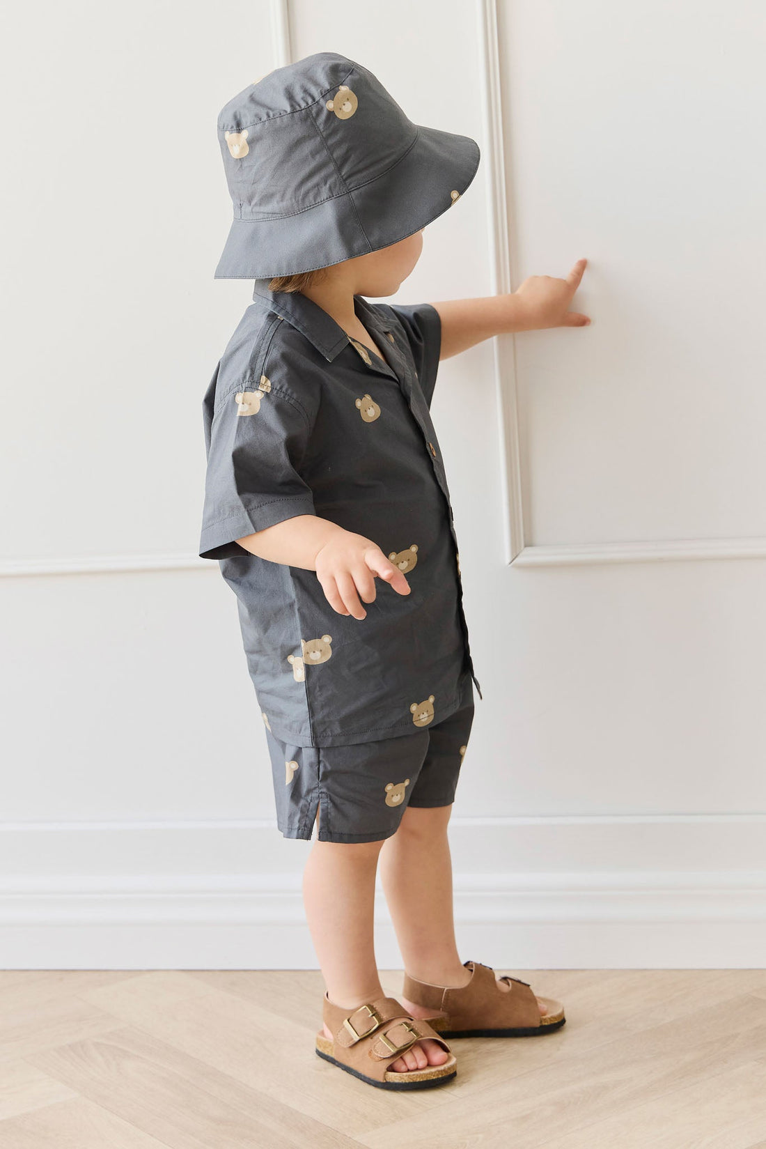 Organic Cotton Bucket Hat - Bobby Bears Shadow Childrens Hat from Jamie Kay Australia