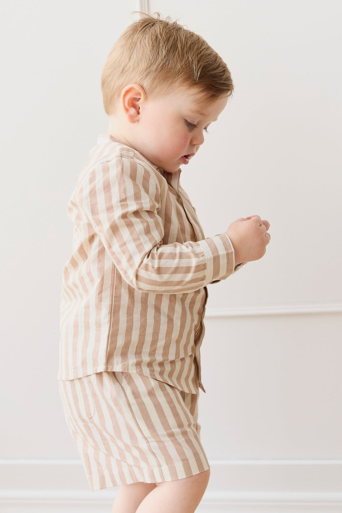Organic Cotton Isaiah Shirt - Vertical Stripe Tiger/Cloud Childrens Shirt from Jamie Kay Australia
