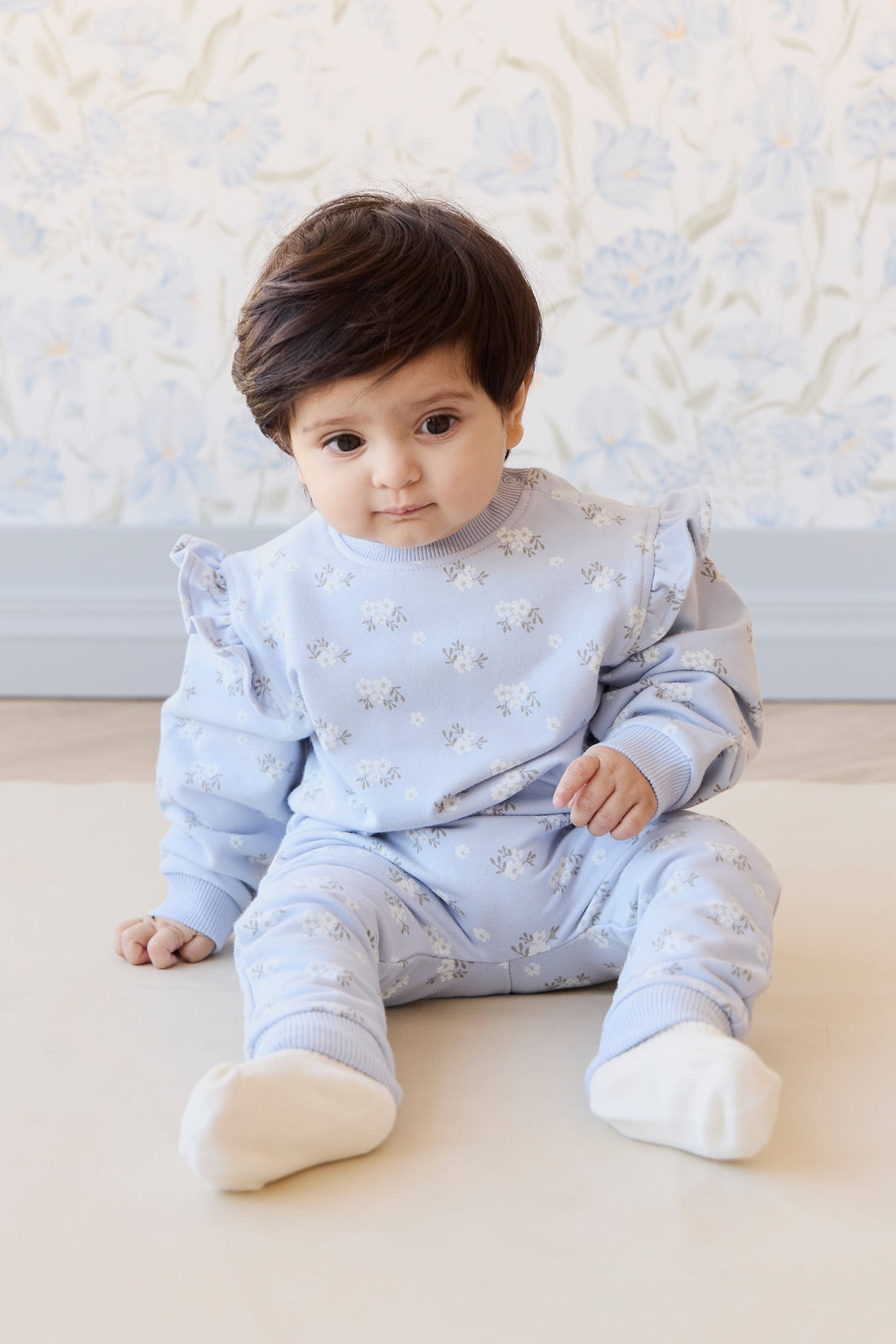 Organic Cotton Morgan Track Pant - Rose Floral Smoke Childrens Pant from Jamie Kay Australia