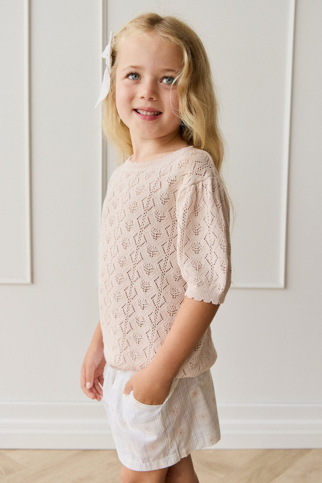 Organic Cotton Neve Short - Marguerite Egret Childrens Short from Jamie Kay Australia