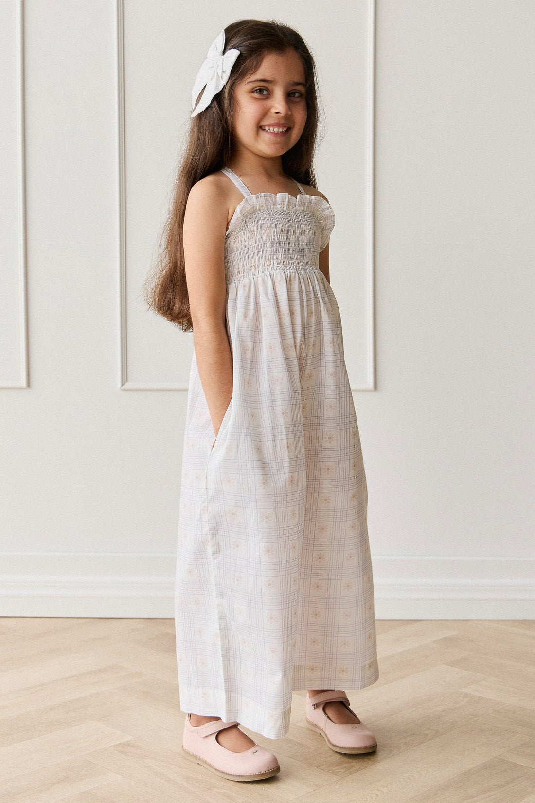 Organic Cotton Arabella Jumpsuit - Marguerite Egret Childrens Jumpsuit from Jamie Kay Australia