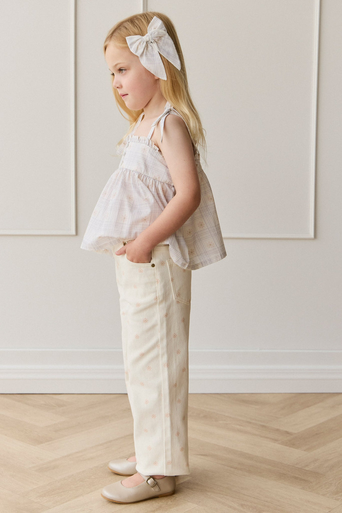 Organic Cotton Volie Bow - Marguerite Egret Childrens Bow from Jamie Kay Australia