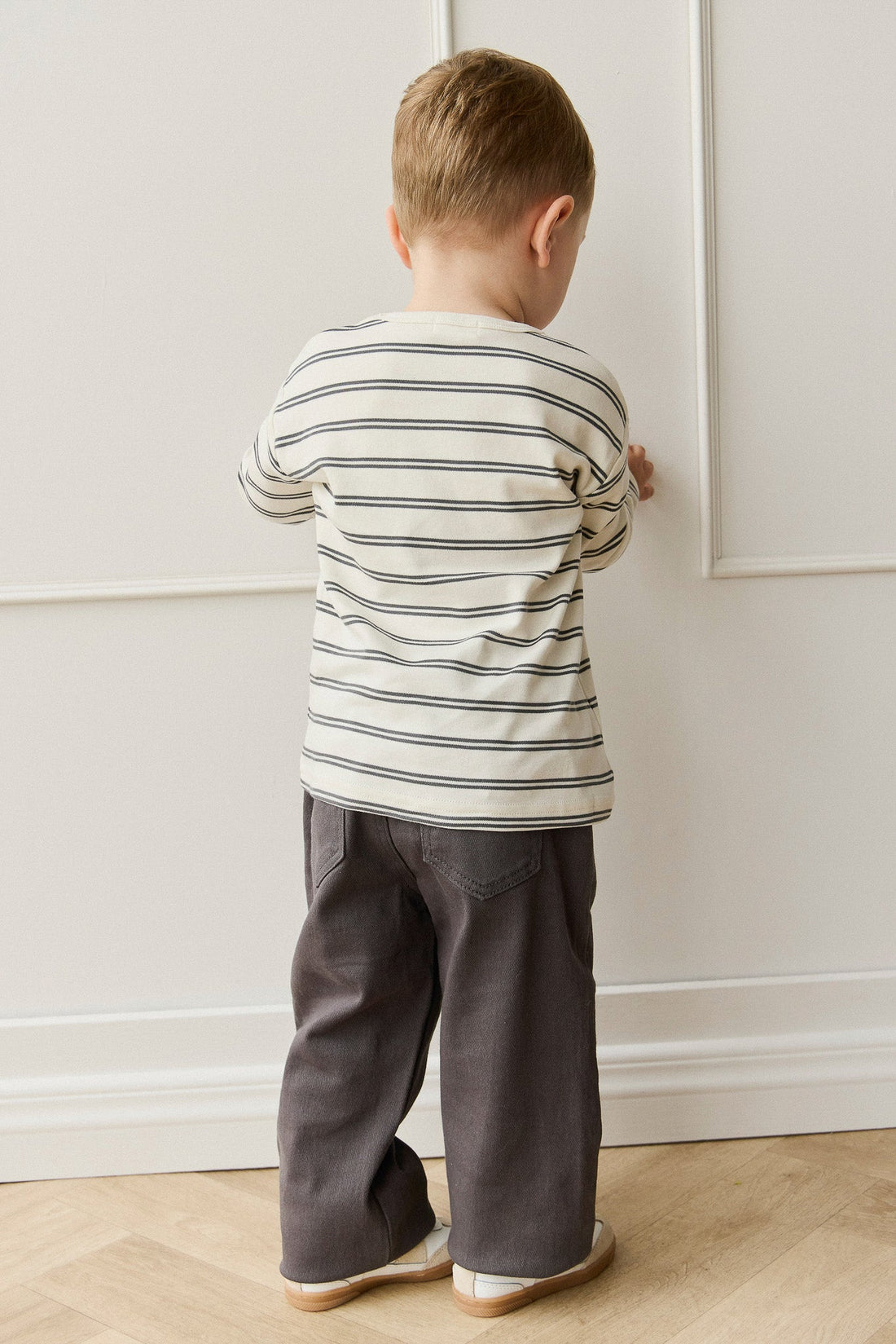 Pima Cotton Arnold Long Sleeve Top - Dual Stripe Atlantic/Cloud Childrens Top from Jamie Kay Australia