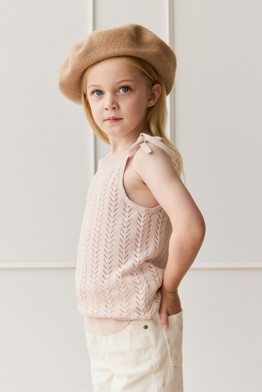 Aria Knitted Singlet - Dainty Pink Childrens Singlet from Jamie Kay Australia