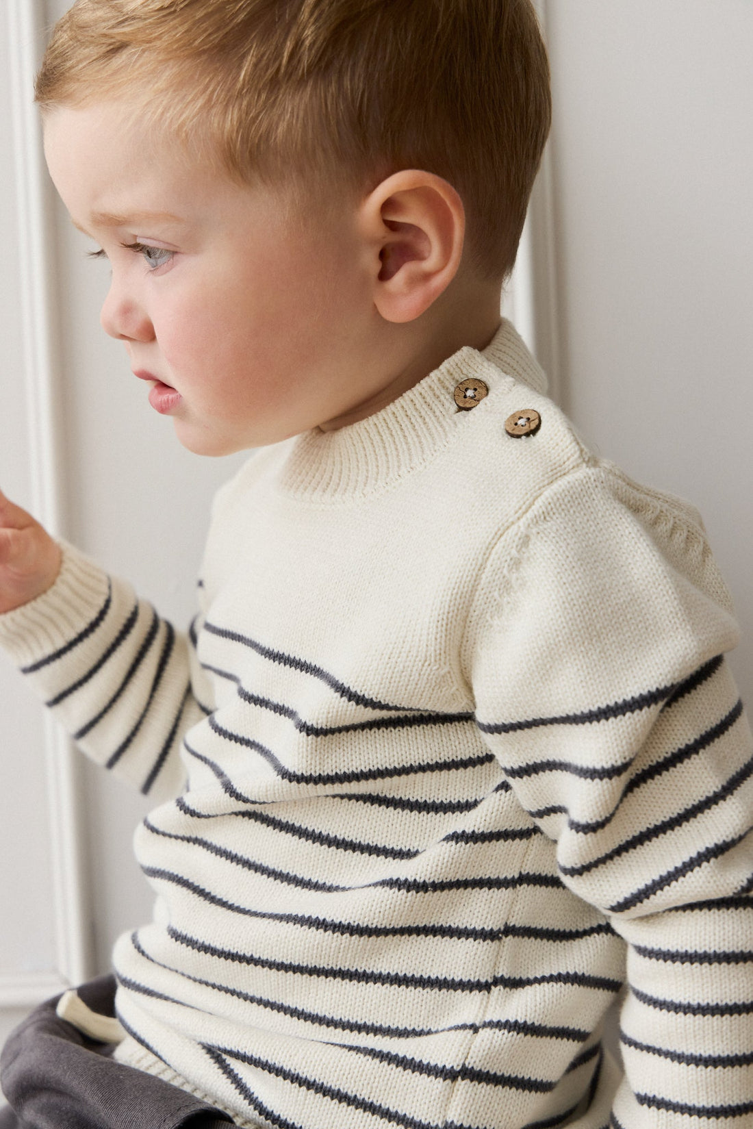 Malcolm Knitted Jumper - Malcolm Stripe Cloud/Atlantic Childrens Jumper from Jamie Kay Australia