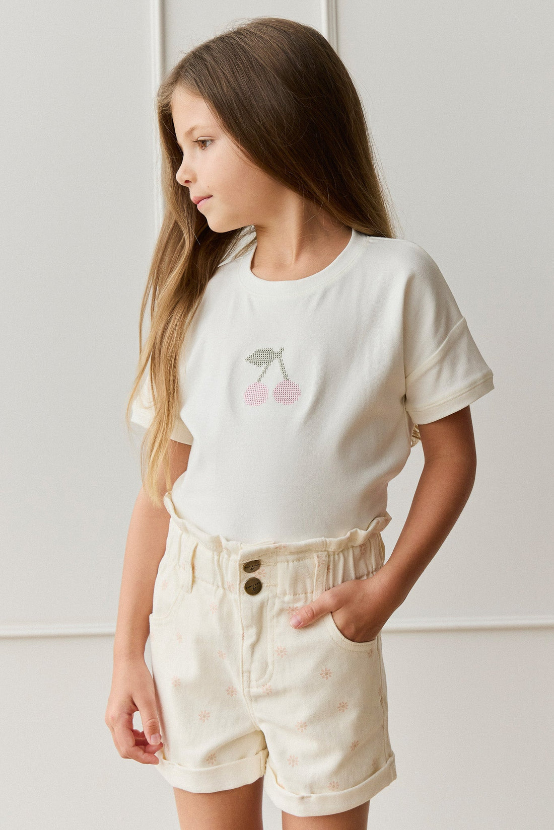 Pima Cotton Mimi Top - Parchment Petite Cerise Childrens Top from Jamie Kay Australia
