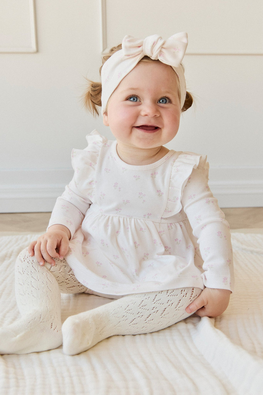 Scallop Weave Tight - Parchment Childrens Tights from Jamie Kay Australia