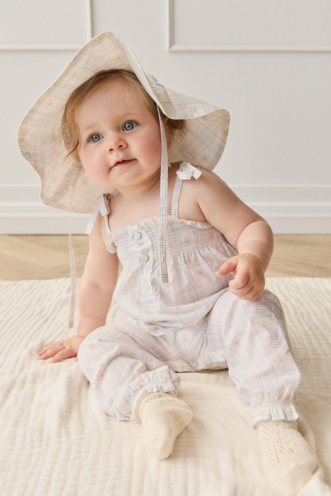 Organic Cotton Mirabel Jumpsuit - Marguerite Egret Childrens Jumpsuit from Jamie Kay Australia