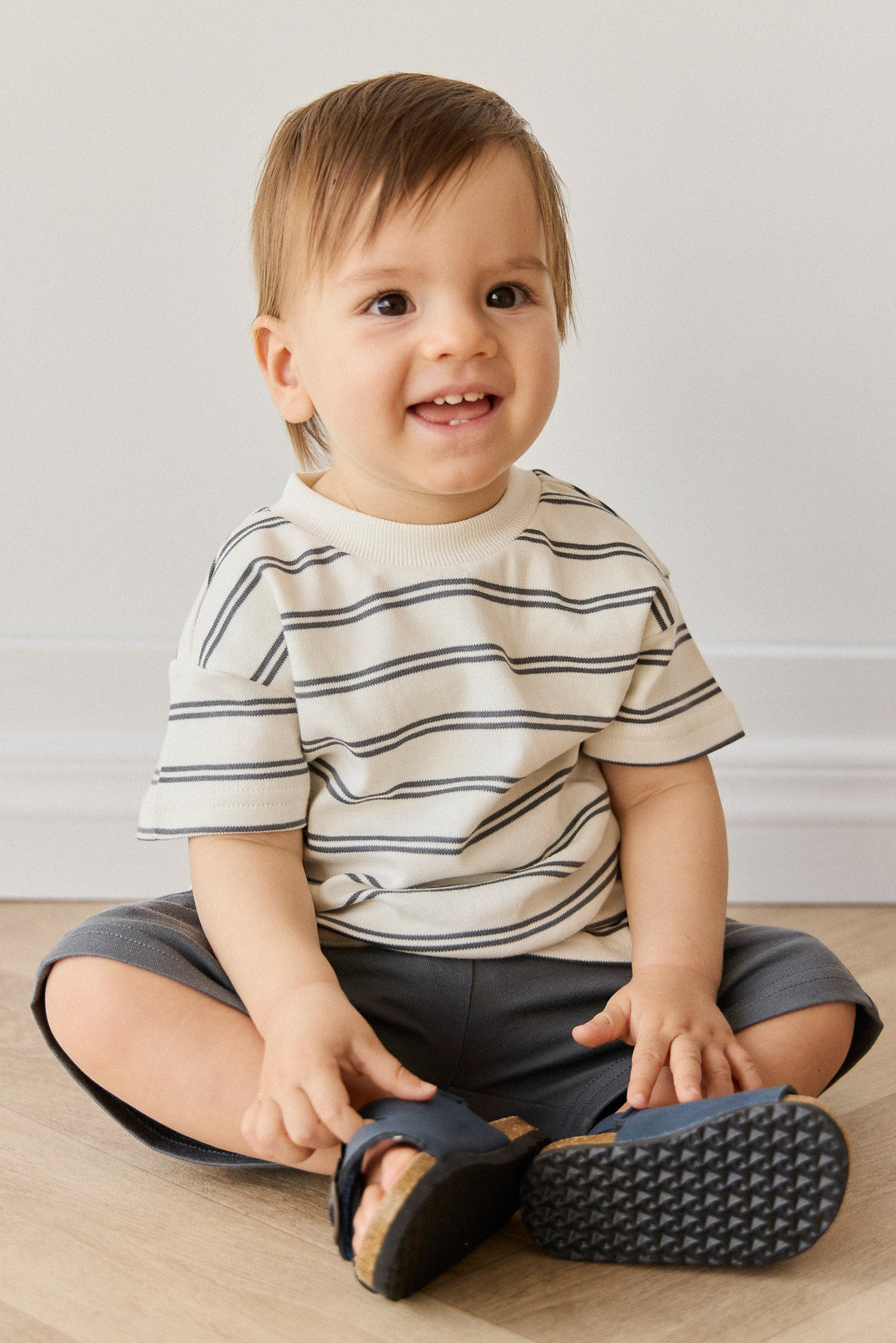 Pima Cotton Otis Tee - Dual Stripe Atlantic/Cloud Childrens Top from Jamie Kay Australia
