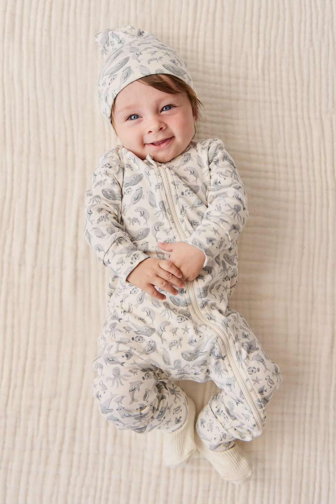 Organic Cotton Reese Zip Onepiece - Sea Life Childrens Onepiece from Jamie Kay Australia