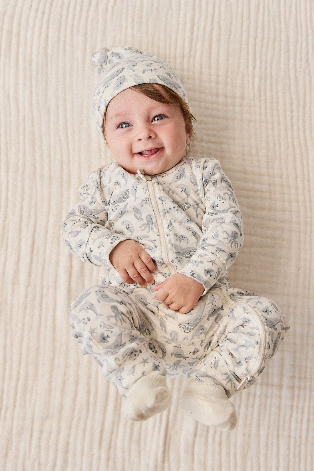 Organic Cotton Reese Zip Onepiece - Sea Life Childrens Onepiece from Jamie Kay Australia