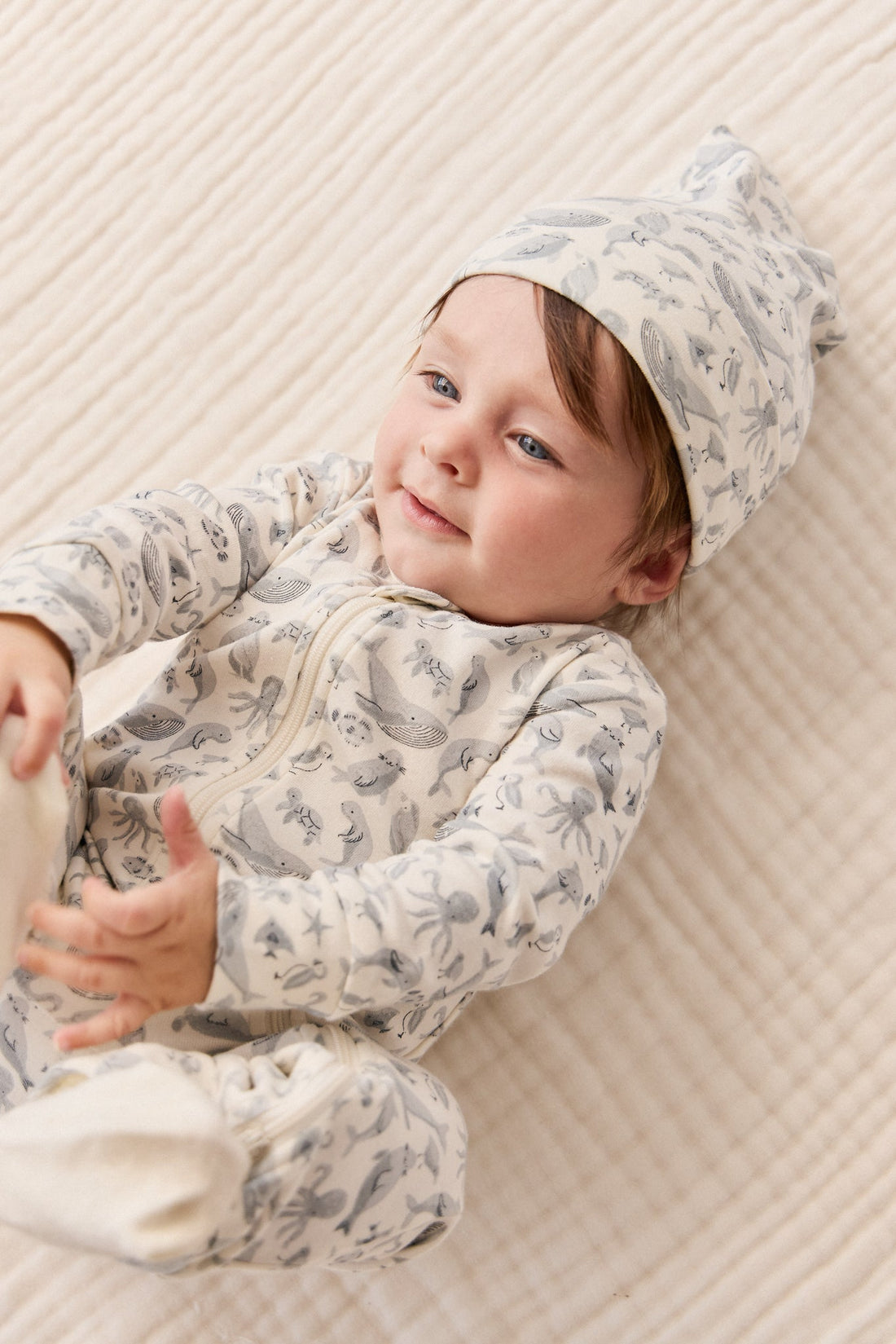 Organic Cotton Reese Zip Onepiece - Sea Life Childrens Onepiece from Jamie Kay Australia
