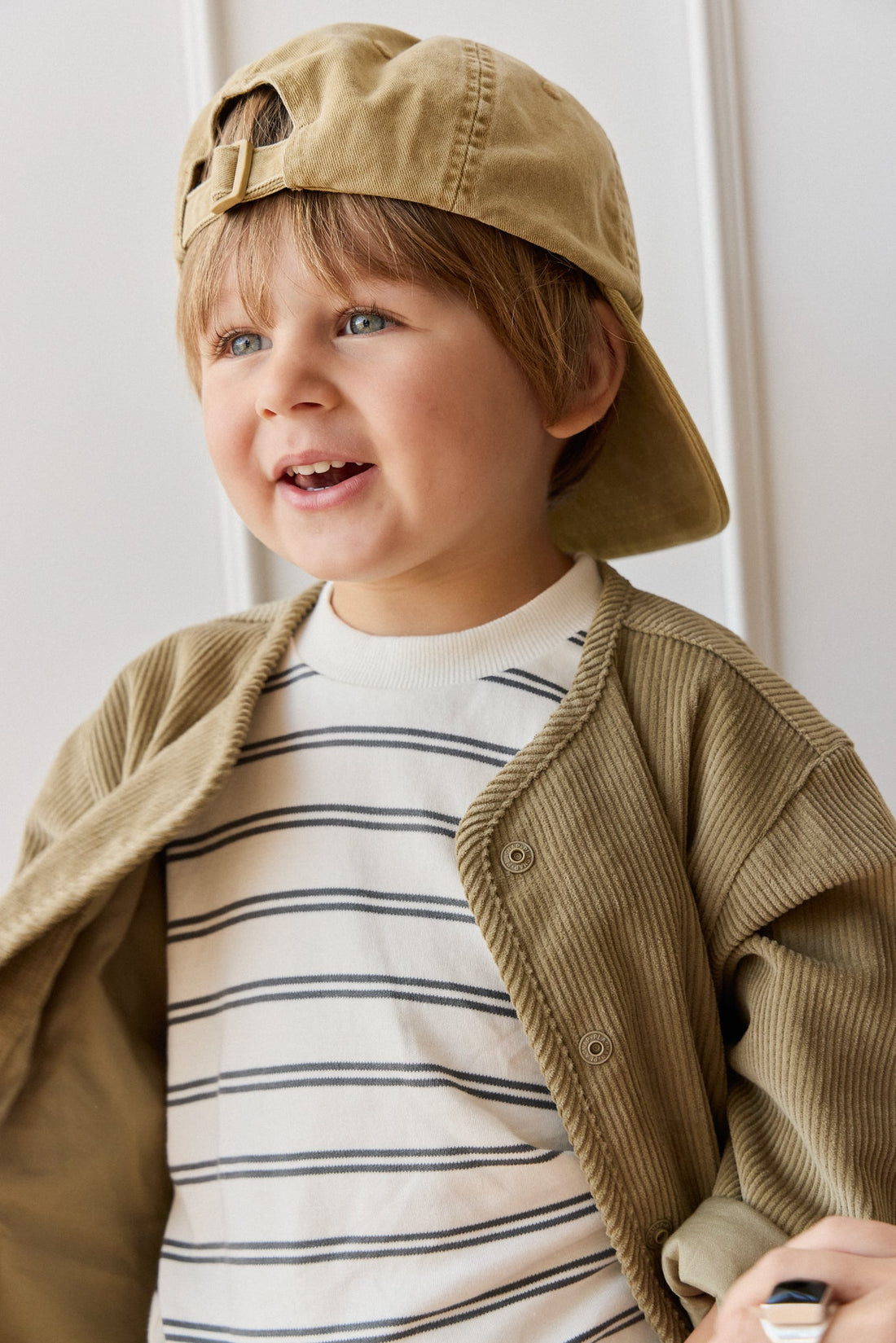 Pima Cotton Arnold Long Sleeve Top - Dual Stripe Atlantic/Cloud Childrens Top from Jamie Kay Australia