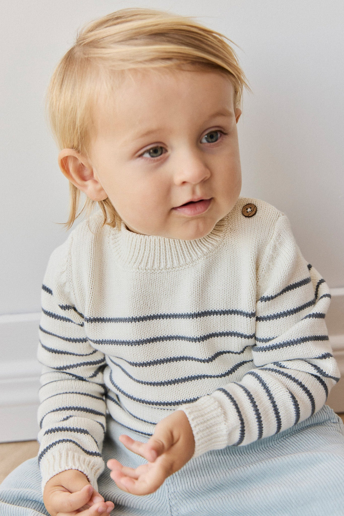 Malcolm Knitted Jumper - Malcolm Stripe Cloud/Atlantic Childrens Jumper from Jamie Kay Australia