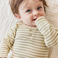 Organic Cotton Modal Long Sleeve Bodysuit - Slim Stripe Pampas/Sun Rays Childrens Bodysuit from Jamie Kay Australia