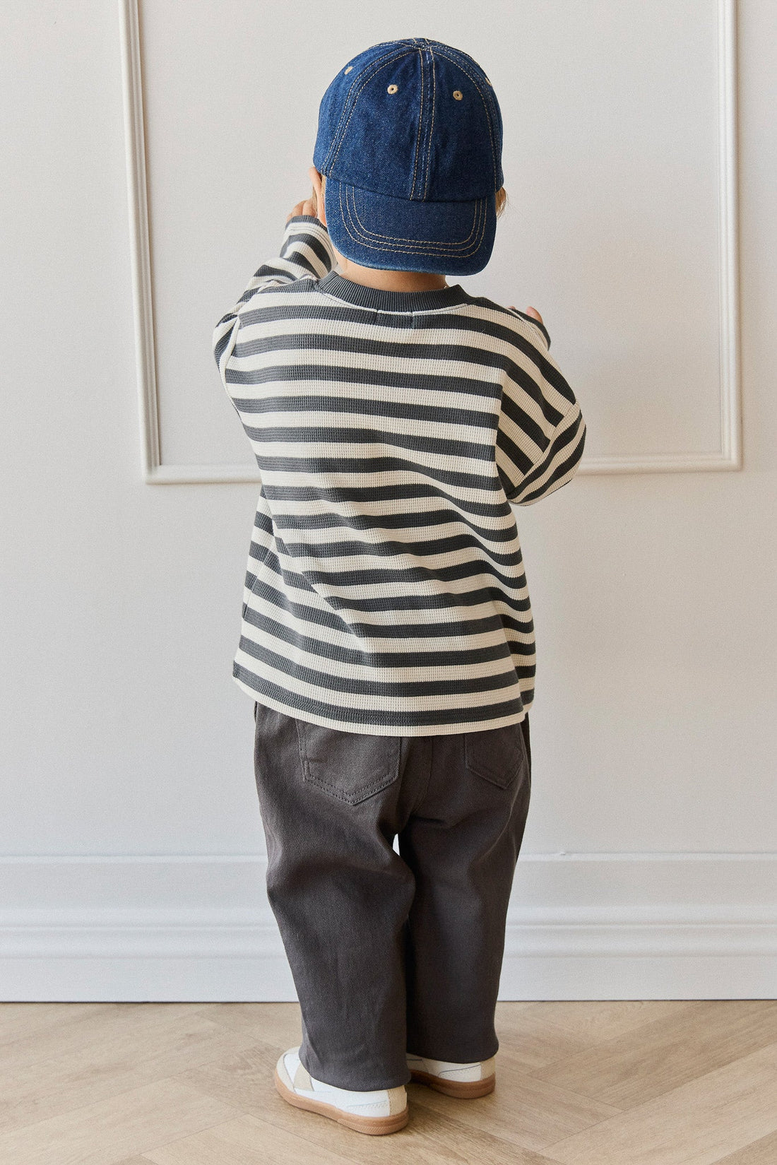 Organic Cotton Waffle Leith Long Sleeve Top - Oliver Stripe Atlantic/Cloud Childrens Top from Jamie Kay Australia