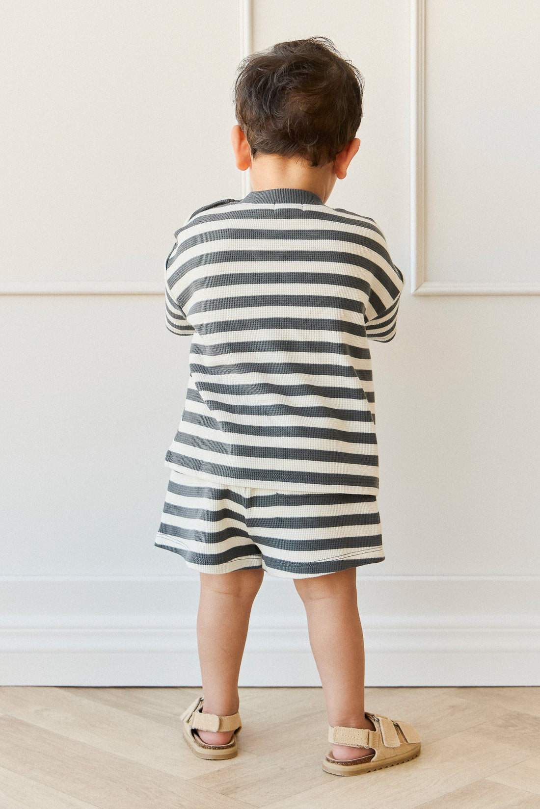 Organic Cotton Waffle Leith Short - Oliver Stripe Atlantic/Cloud Childrens Short from Jamie Kay Australia