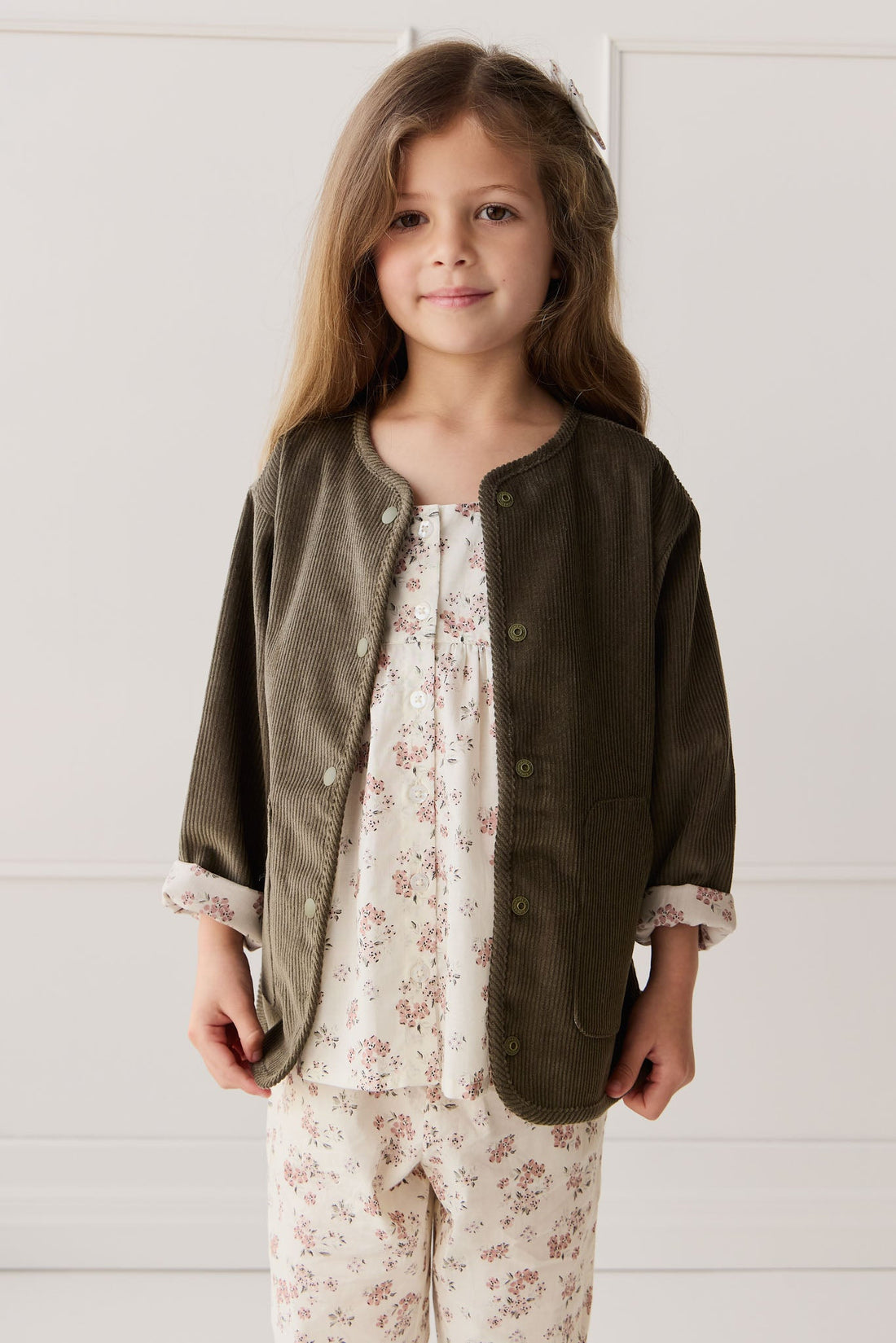 Esther Corduroy Jacket - Khaki/Selena Blush Childrens Jacket from Jamie Kay Australia