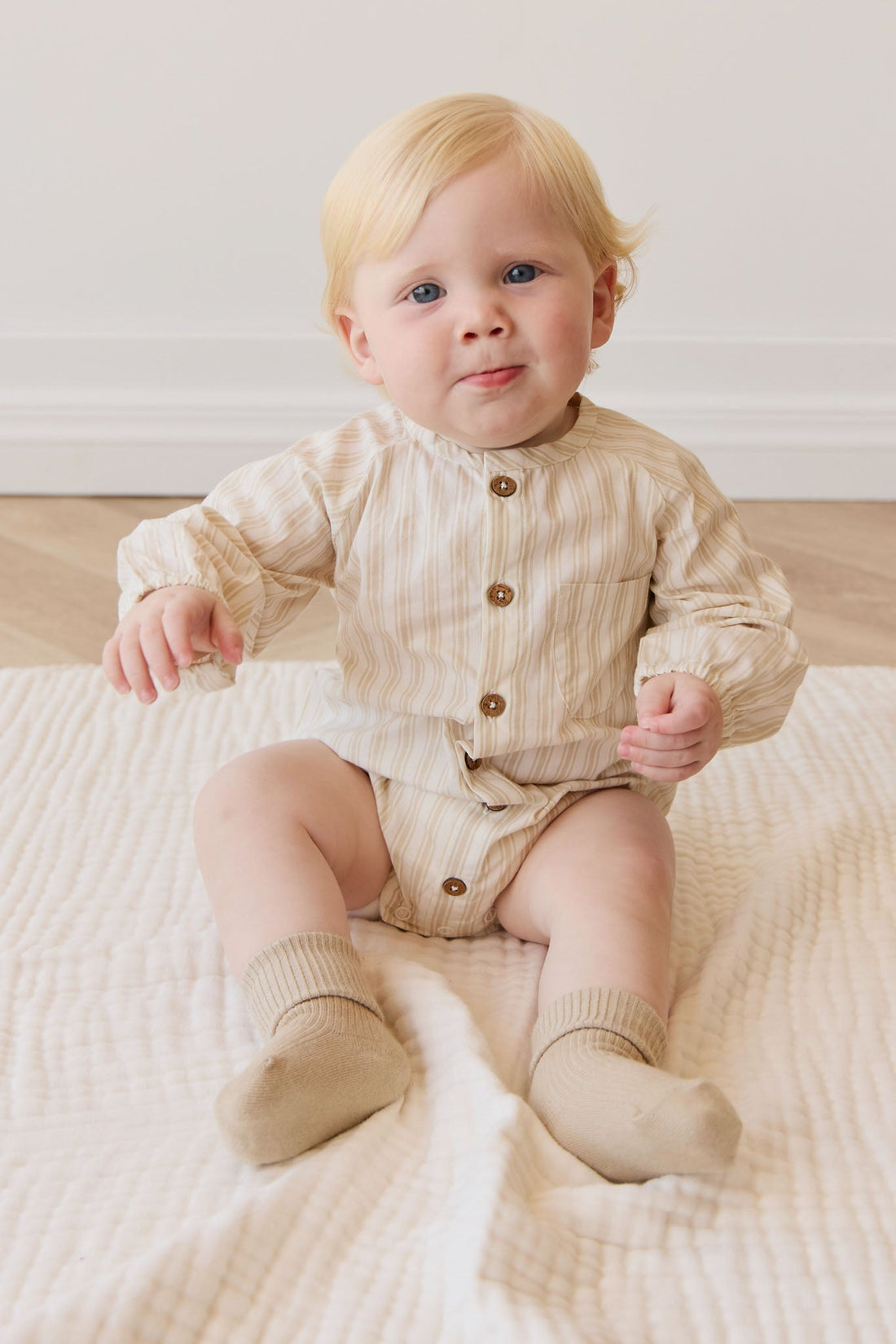 Organic Cotton Ellis Playsuit - Variegated Stripe Foam Childrens Playsuit from Jamie Kay Australia