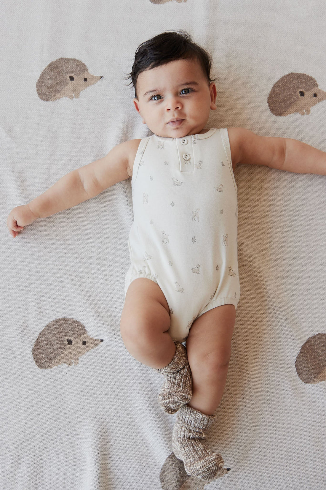 Pima Cotton Noah Playsuit - Fable Deer Cloud Childrens Playsuit from Jamie Kay Australia