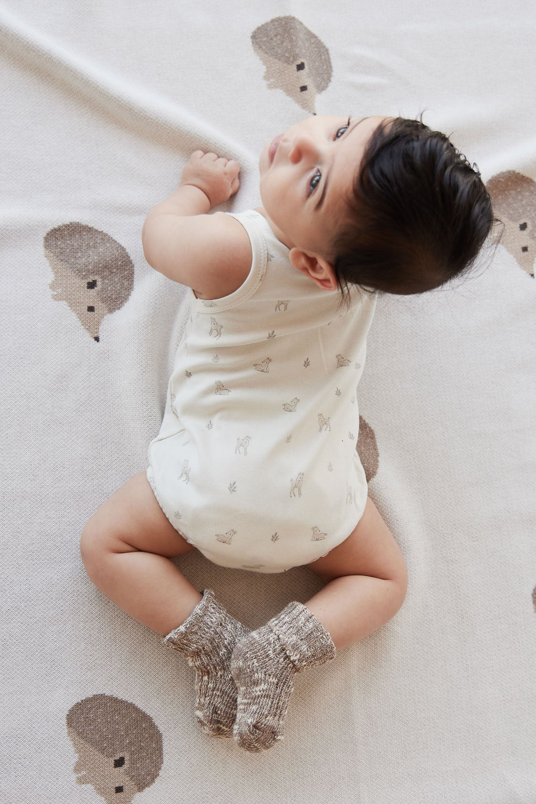 Pima Cotton Noah Playsuit - Fable Deer Cloud Childrens Playsuit from Jamie Kay Australia