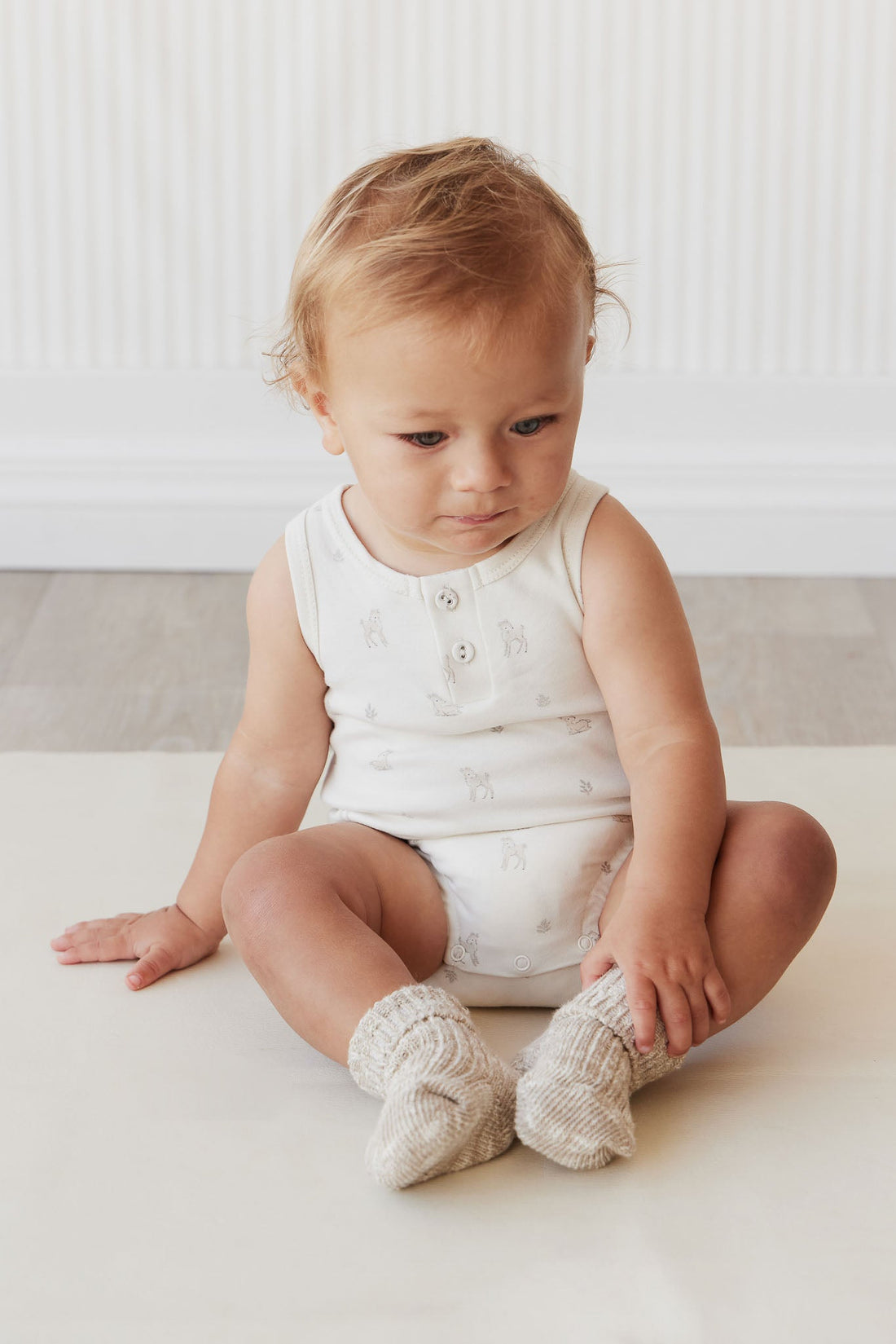Pima Cotton Noah Playsuit - Fable Deer Cloud Childrens Playsuit from Jamie Kay Australia