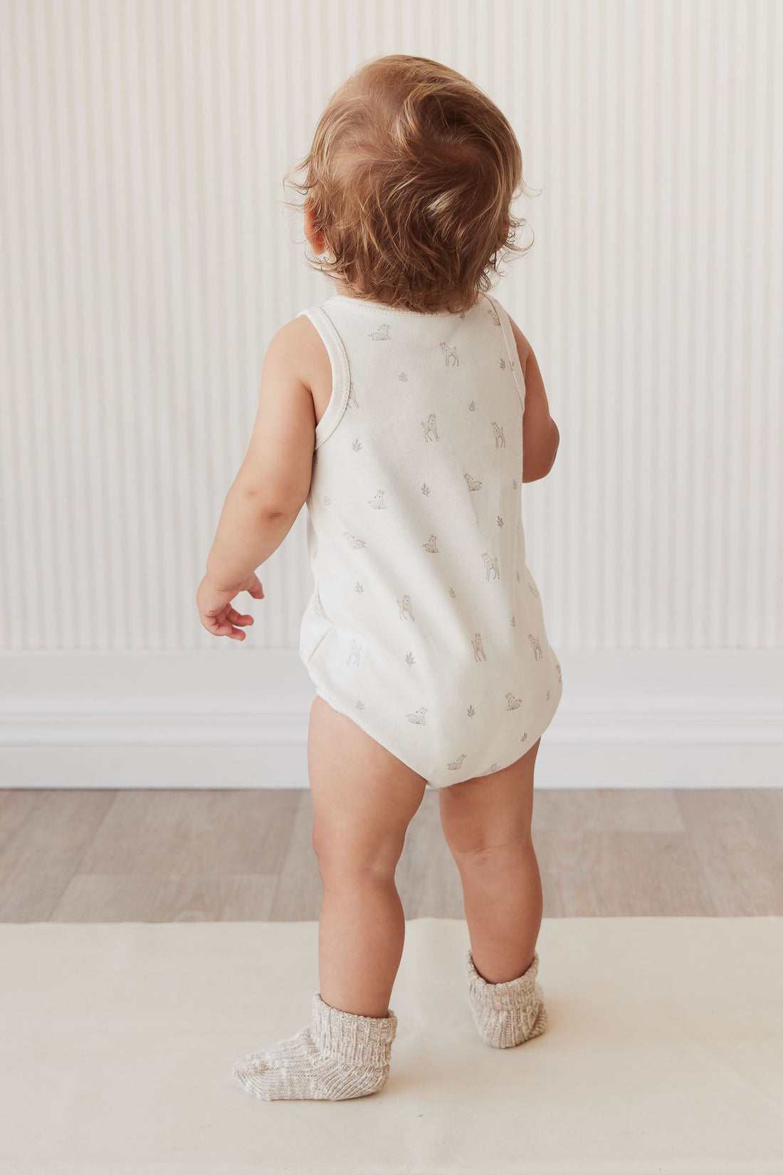Pima Cotton Noah Playsuit - Fable Deer Cloud Childrens Playsuit from Jamie Kay Australia