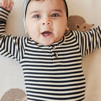 Organic Cotton Modal Lennon Beanie - Narrow Stripe Constellation/Soft Clay Childrens Hat from Jamie Kay Australia