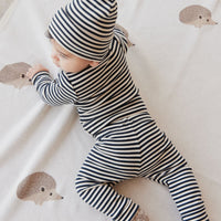 Organic Cotton Modal Lennon Beanie - Narrow Stripe Constellation/Soft Clay Childrens Hat from Jamie Kay Australia