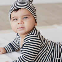 Organic Cotton Modal Lennon Beanie - Narrow Stripe Constellation/Soft Clay Childrens Hat from Jamie Kay Australia
