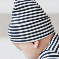 Organic Cotton Modal Lennon Beanie - Narrow Stripe Constellation/Soft Clay Childrens Hat from Jamie Kay Australia
