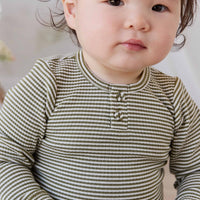Organic Cotton Modal Long Sleeve Bodysuit - Petite Stripe Avocado Oil / Cloud Childrens Bodysuit from Jamie Kay Australia