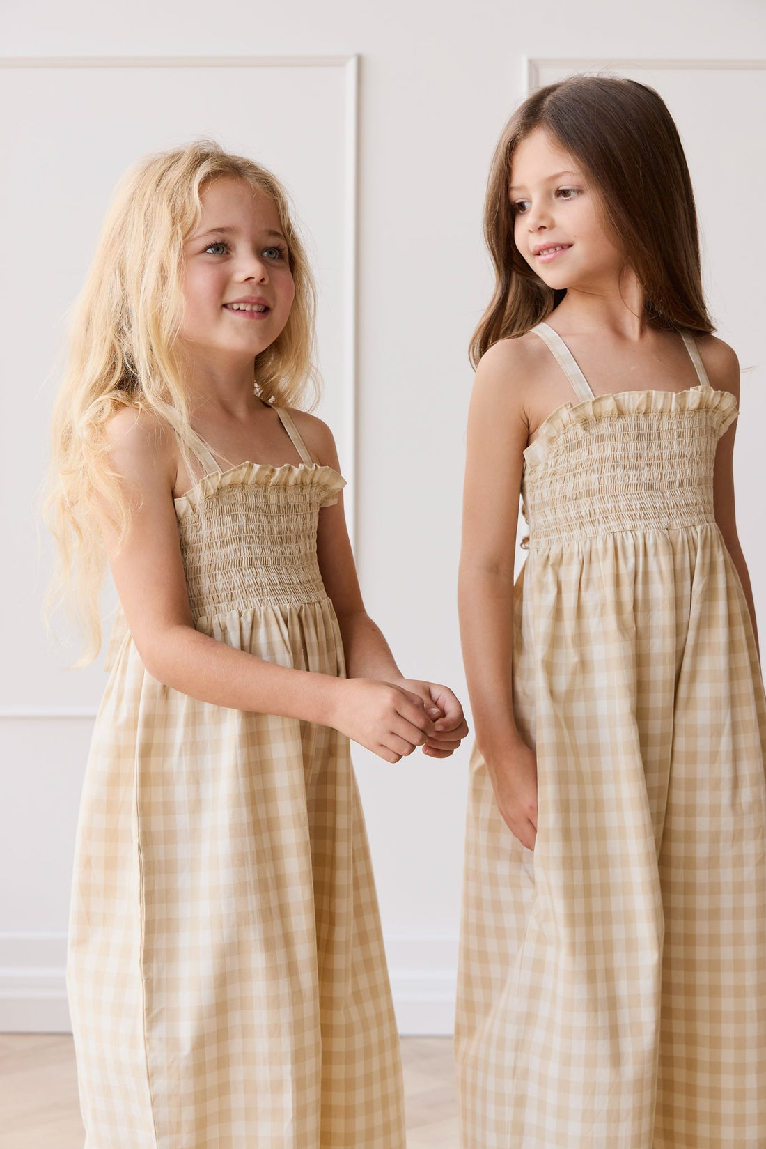 Organic Cotton Arabella Jumpsuit - Gingham Pale Khaki Childrens Jumpsuit from Jamie Kay Australia