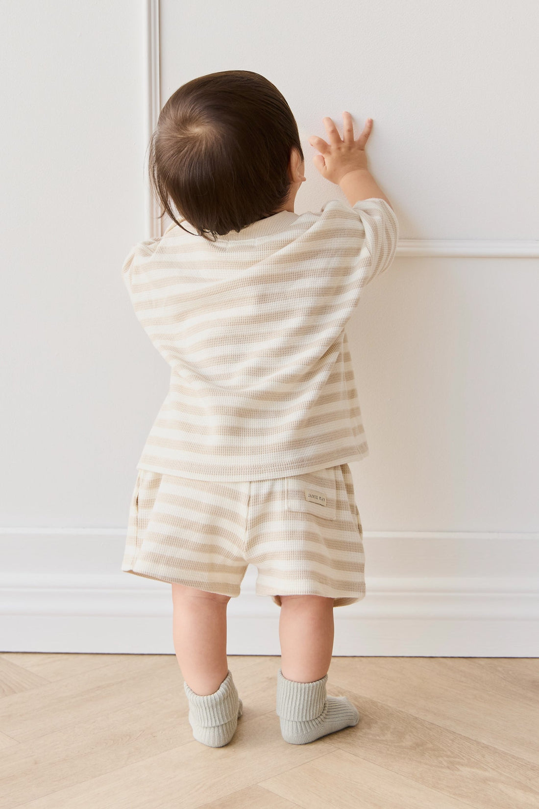 Organic Cotton Waffle Leith Short - Staple Stripe Oat/Cloud Childrens Short from Jamie Kay Australia
