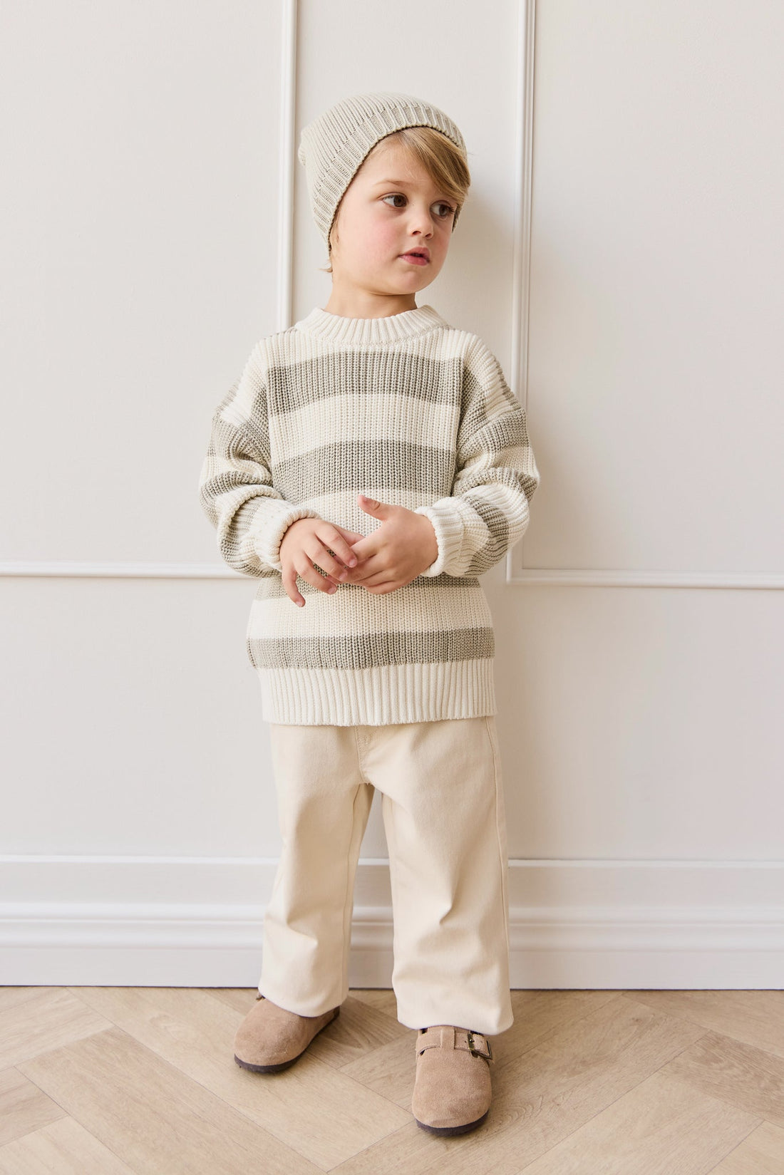 Johan Knit Jumper - Wide Knit Stripe Cloud/Raindance Childrens Jumper from Jamie Kay Australia