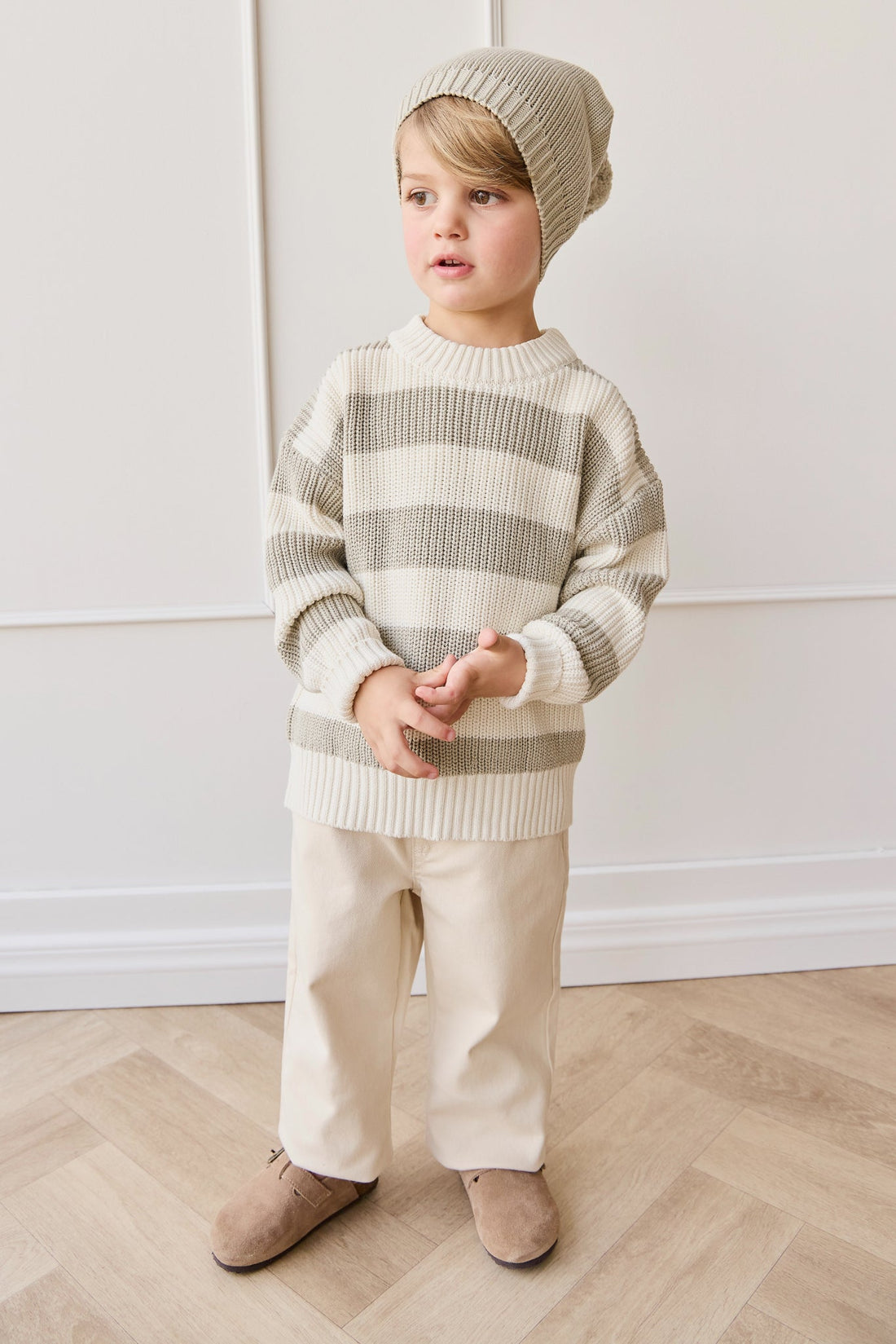 Johan Knit Jumper - Wide Knit Stripe Cloud/Raindance Childrens Jumper from Jamie Kay Australia