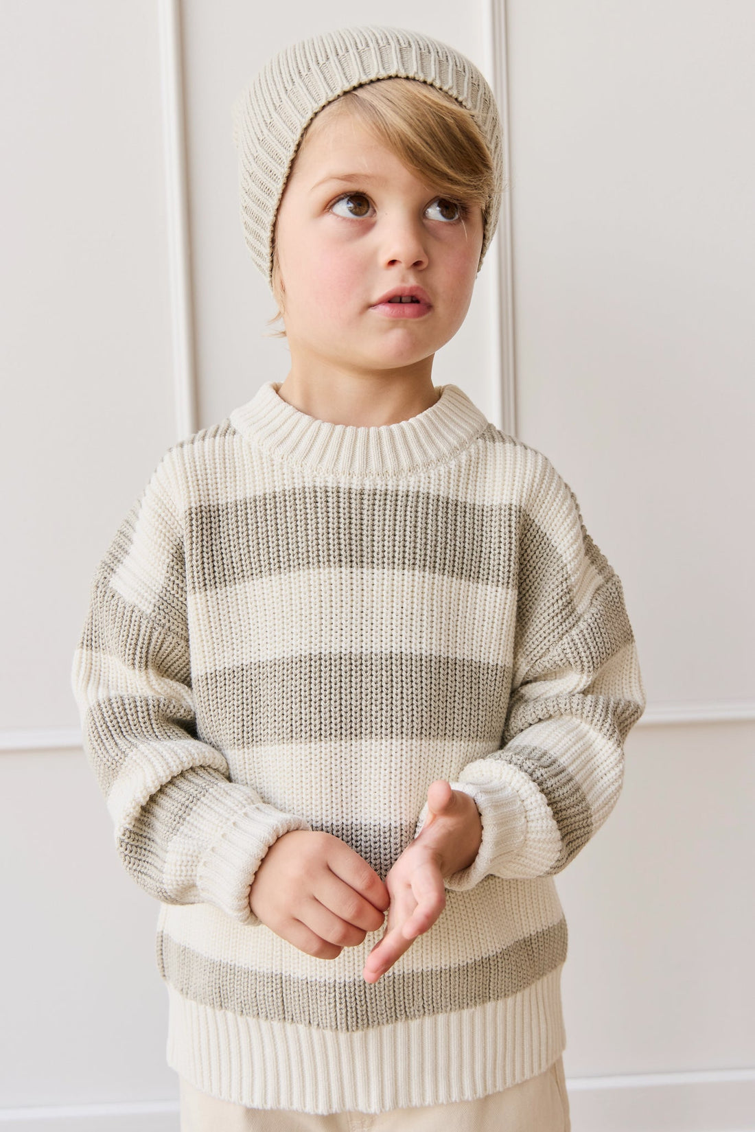Johan Knit Jumper - Wide Knit Stripe Cloud/Raindance Childrens Jumper from Jamie Kay Australia