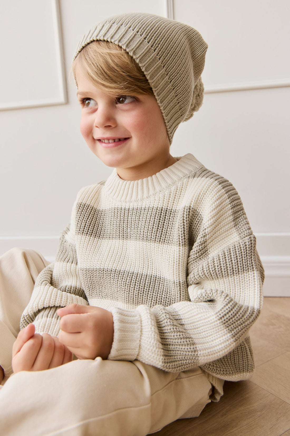 Johan Knit Jumper - Wide Knit Stripe Cloud/Raindance Childrens Jumper from Jamie Kay Australia