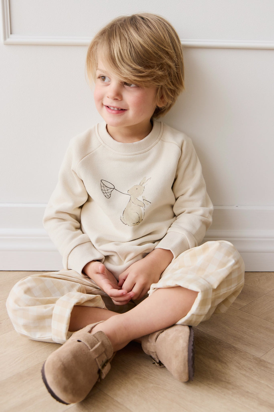 Organic Cotton Flynn Sweatshirt - Oat Lapin Jardin Childrens Sweatshirting from Jamie Kay Australia