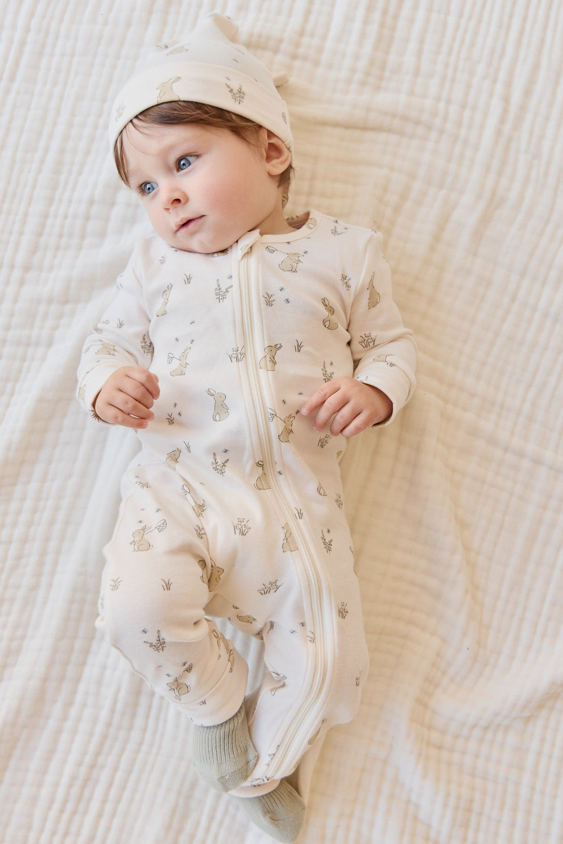 Organic Cotton Reese Zip Onepiece - Lapin Jardin Childrens Onepiece from Jamie Kay Australia