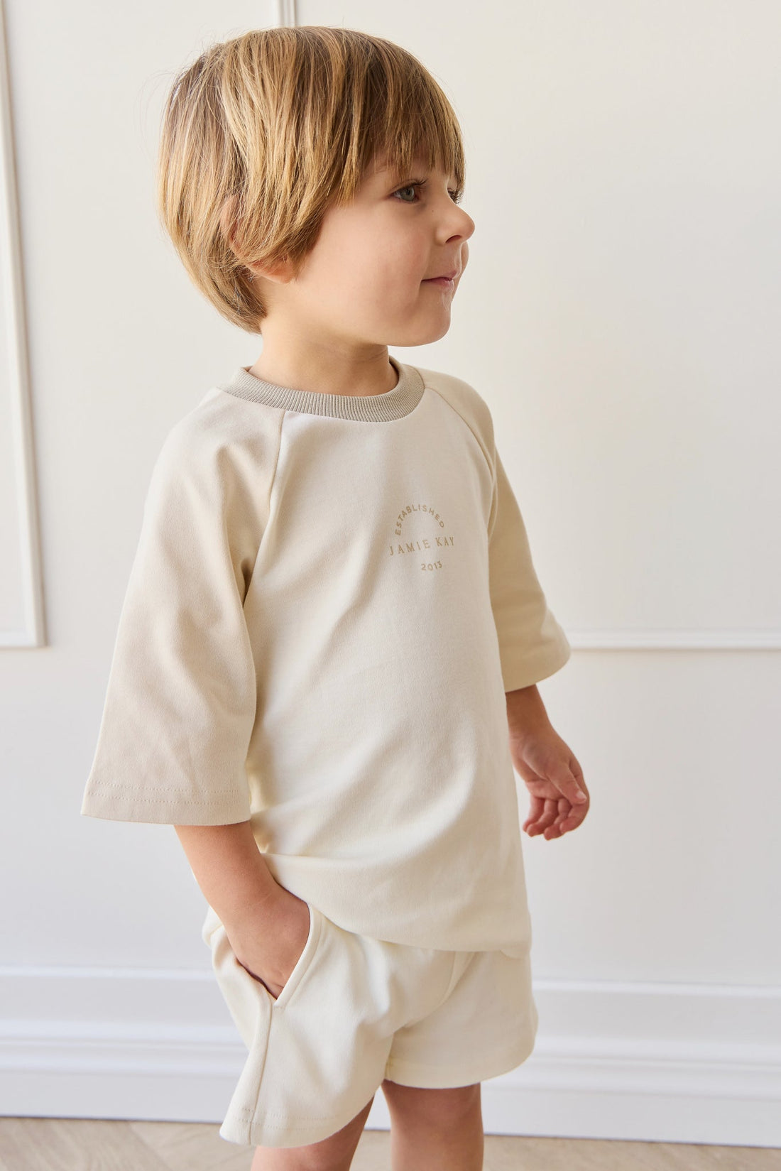 Pima Cotton Dax Tee - Cloud/Oat JK Established Childrens Top from Jamie Kay Australia