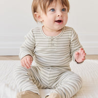 Organic Cotton Modal Long Sleeve Bodysuit - Slim Stripe Raindance/Cloud Childrens Bodysuit from Jamie Kay Australia