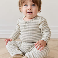 Organic Cotton Modal Long Sleeve Bodysuit - Slim Stripe Raindance/Cloud Childrens Bodysuit from Jamie Kay Australia