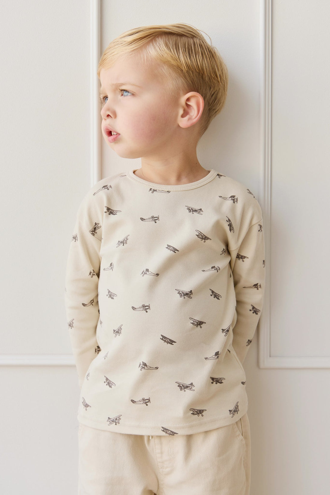 Pima Cotton Arnold Long Sleeve Top - Avion Oat Childrens Top from Jamie Kay Australia