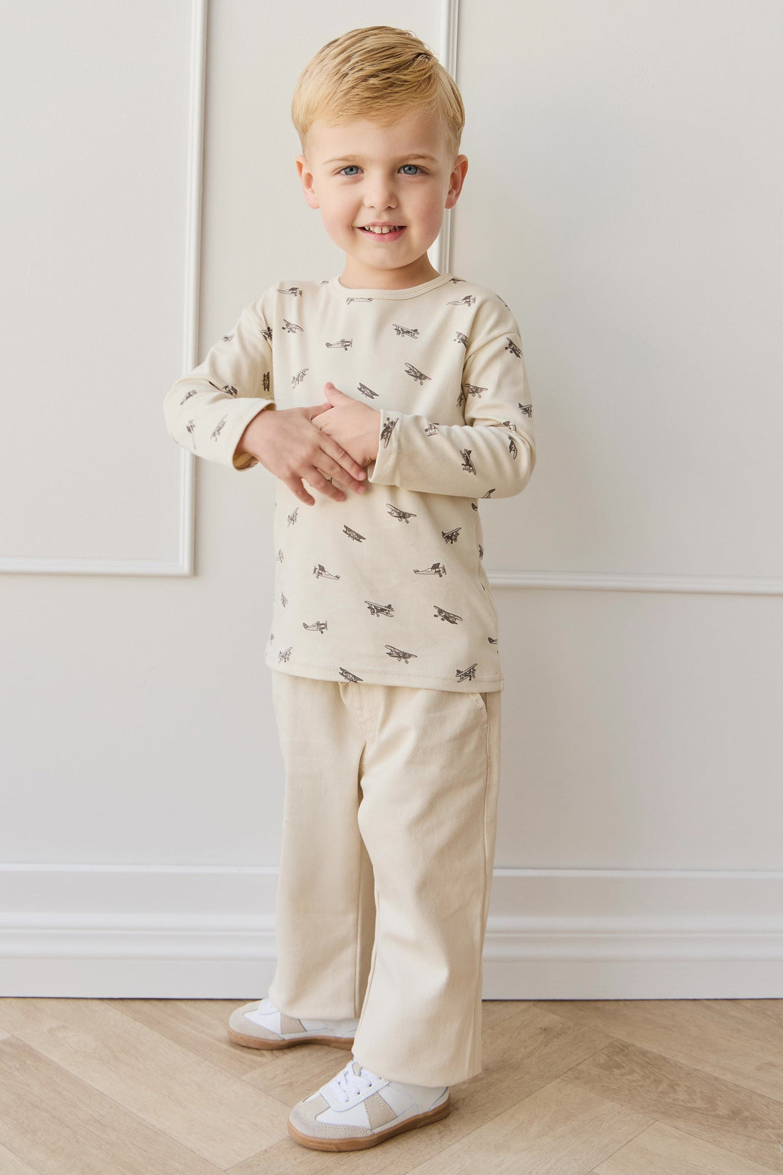 Pima Cotton Arnold Long Sleeve Top - Avion Oat Childrens Top from Jamie Kay Australia