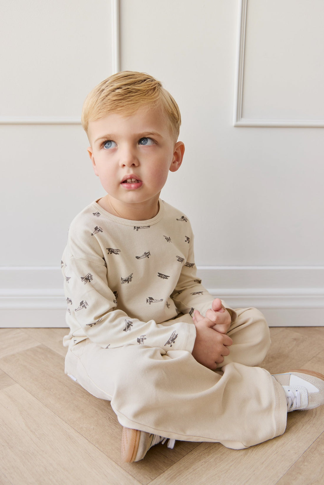 Pima Cotton Arnold Long Sleeve Top - Avion Oat Childrens Top from Jamie Kay Australia