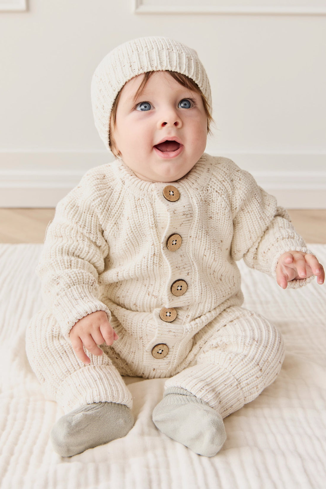 Alfie Knitted Onepiece - Oatmeal Hay Fleck Childrens Onepiece from Jamie Kay Australia