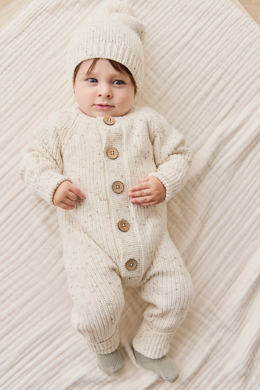 Alfie Knitted Onepiece - Oatmeal Hay Fleck Childrens Onepiece from Jamie Kay Australia